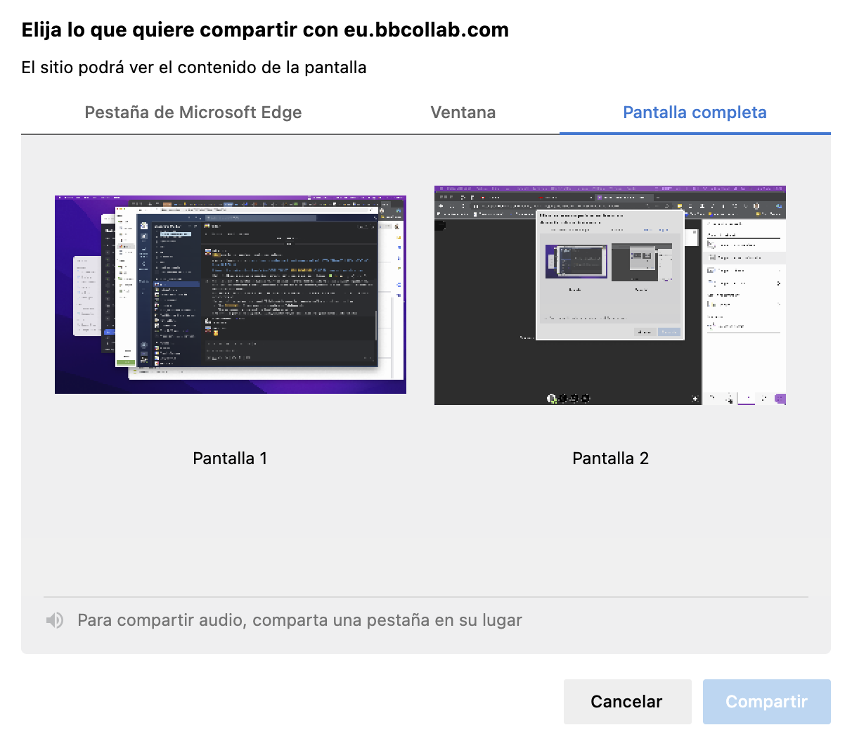 Compartir pantalla completa