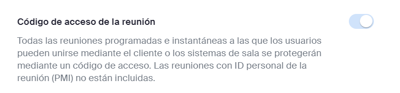 Desactivar código de acceso en Zoom